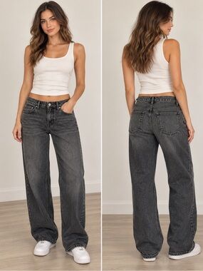 Hollister High-Rise Wide Leg Jeans in Washed Black Y2K